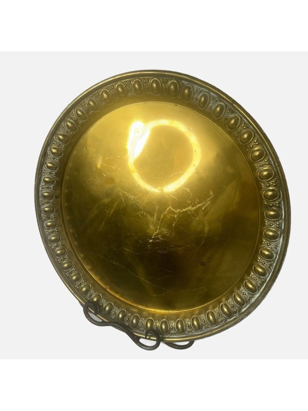 Vintage Brass Serving Decor Tray Round Raised Oval Hollywood Regency Rococo